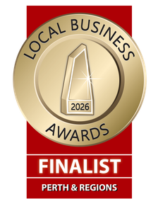 Official 2026 Perth & Regions Local Business Awards Finalist logo